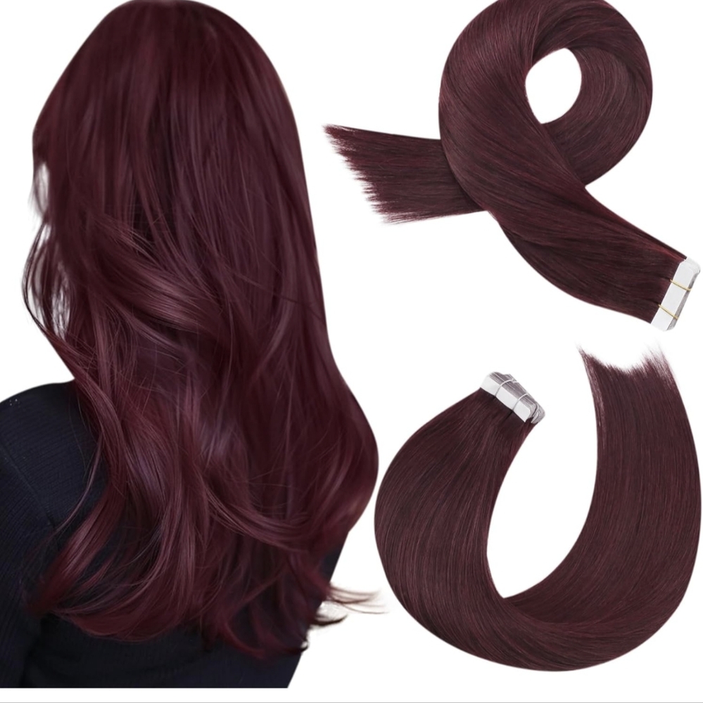 Moresoo 16" Tape In Hair Extensions 99J Wine Red 50 grams 9 packs